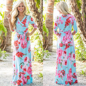 Beach Women's Cropped Sleeve Long Dress