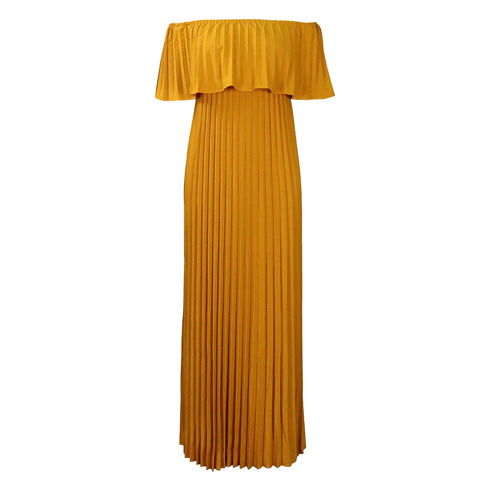 Women's Sexy Off-shoulder Pleated European And American Style Dress