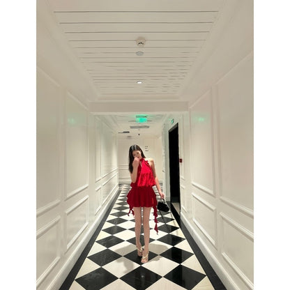 French Style Temperament High-grade Flower Halter Backless Dress