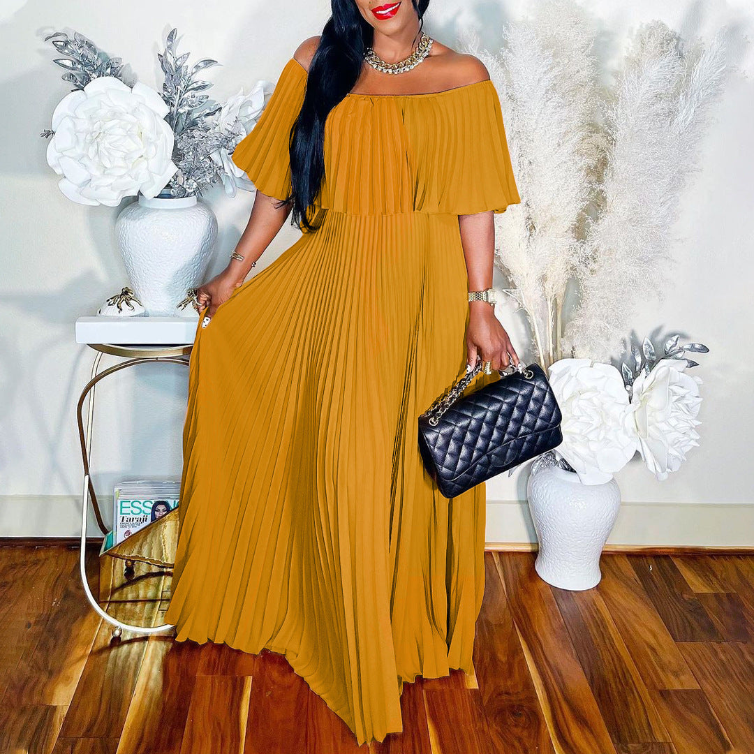 Women's Sexy Off-shoulder Pleated European And American Style Dress