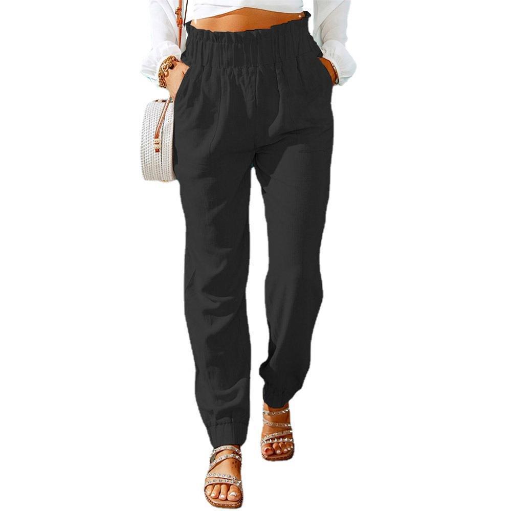 Women's Ruffled Elastic Belt High Waist Pants