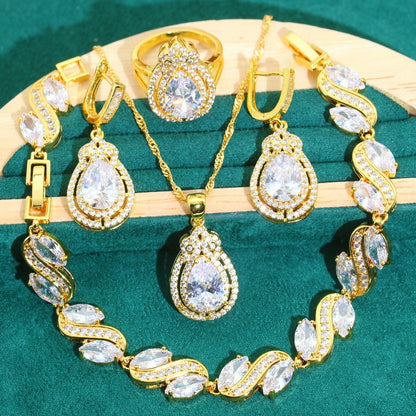 Anti-allergy Zircon Bracelet Necklace Earring Ring Ornament Suit