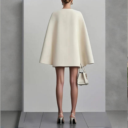 Women's Elegant Solid Color V Neck Double-Breasted Cape Blazer Dress Spring & Summer Party Banquet Outfit